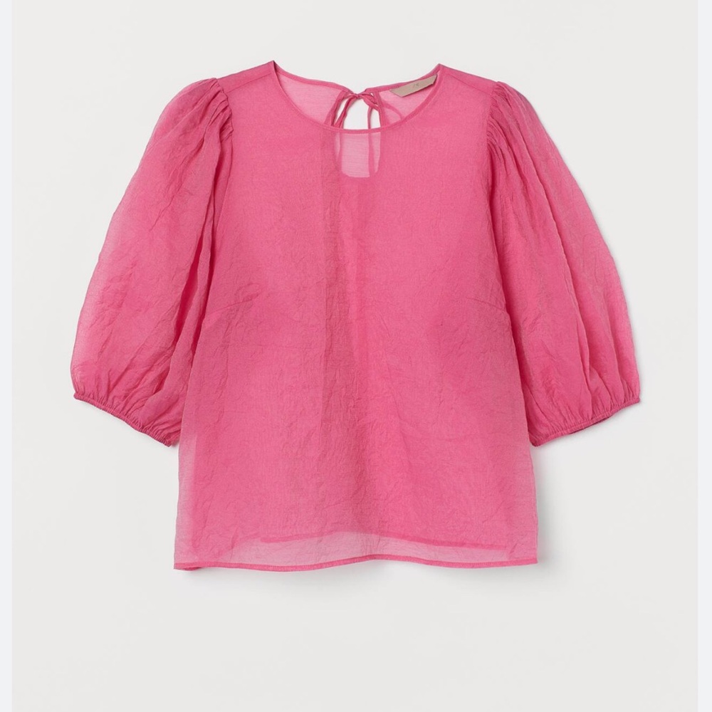 H&M Women’s Pink Puff Sleeve Round Neck Blouse Size Medium NWT